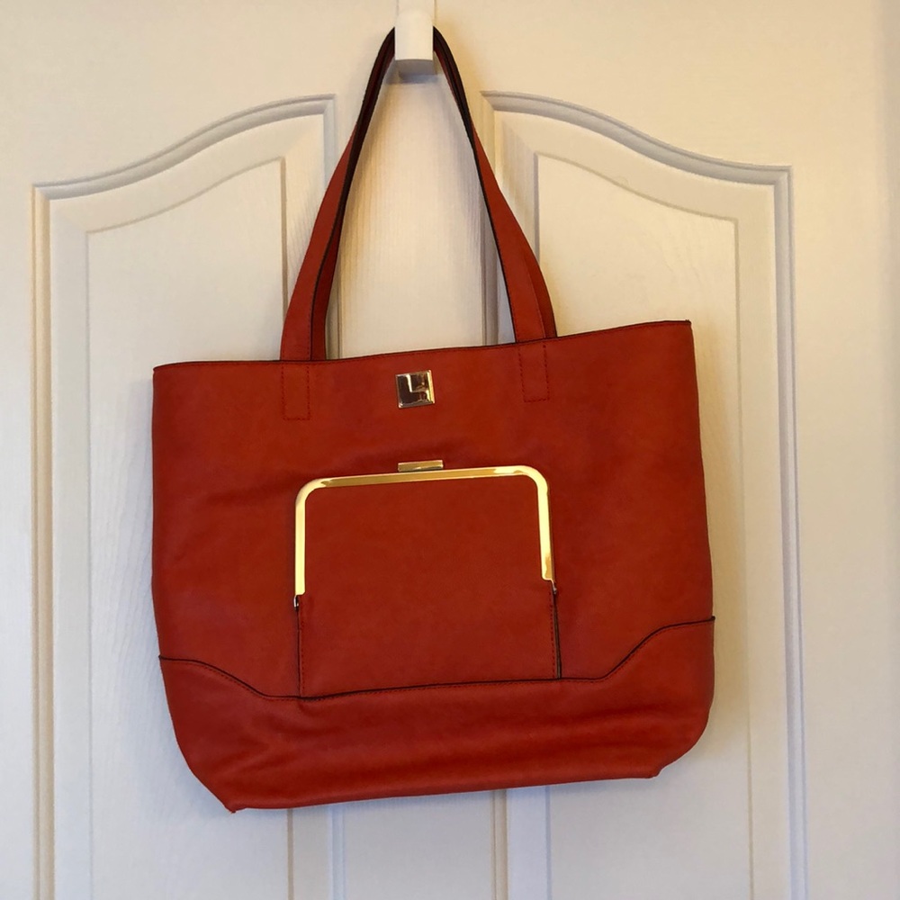 Red Leather shoulder bag with gold accents